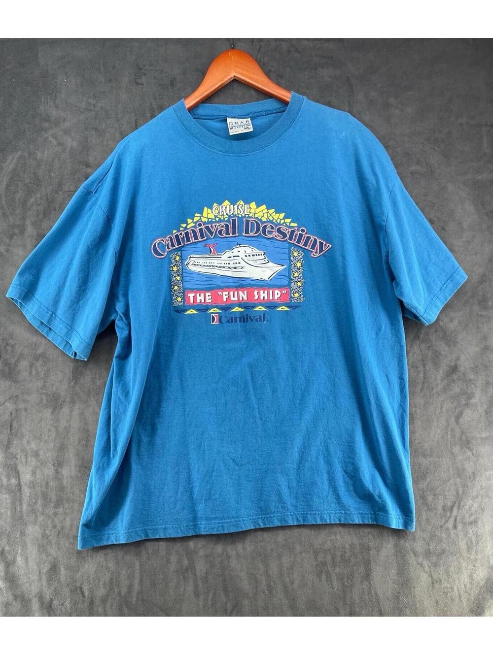 Vintage Carnival Destiny Fun Ship T Shirt XL Blue Cruise Ship Made In USA